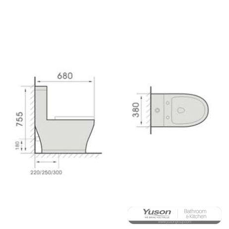 YS24215	One piece ceramic toilet, washdown;