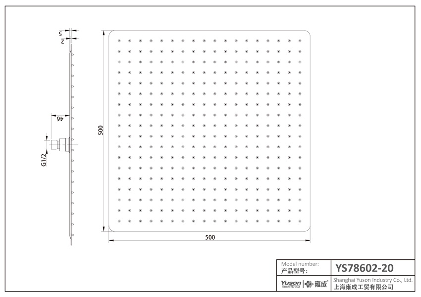 YS78602-20	SUS304 ultra-thin 2mm  shower head, rain shower head;