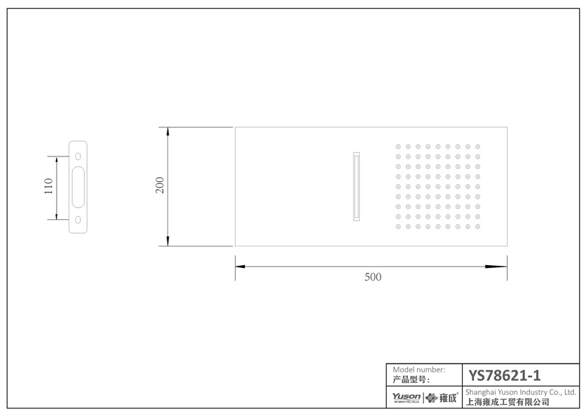 YS78621-1	SUS304 rain shower head, wall-mounted;