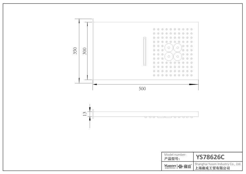 YS78626C	SUS304 rain shower head, 3-function with waterfall, wall-mounted;