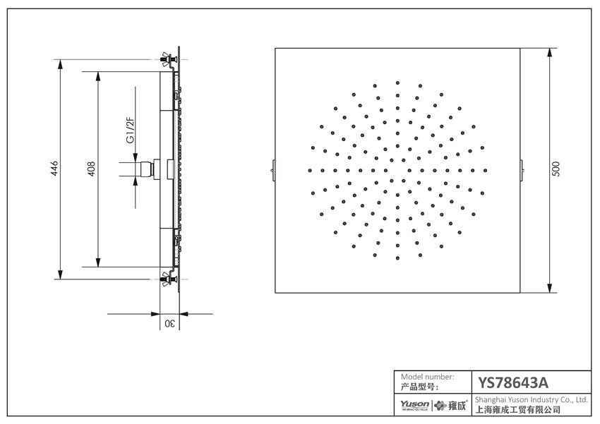 YS78643A	SUS304 rain shower head, ceiling-mounted;