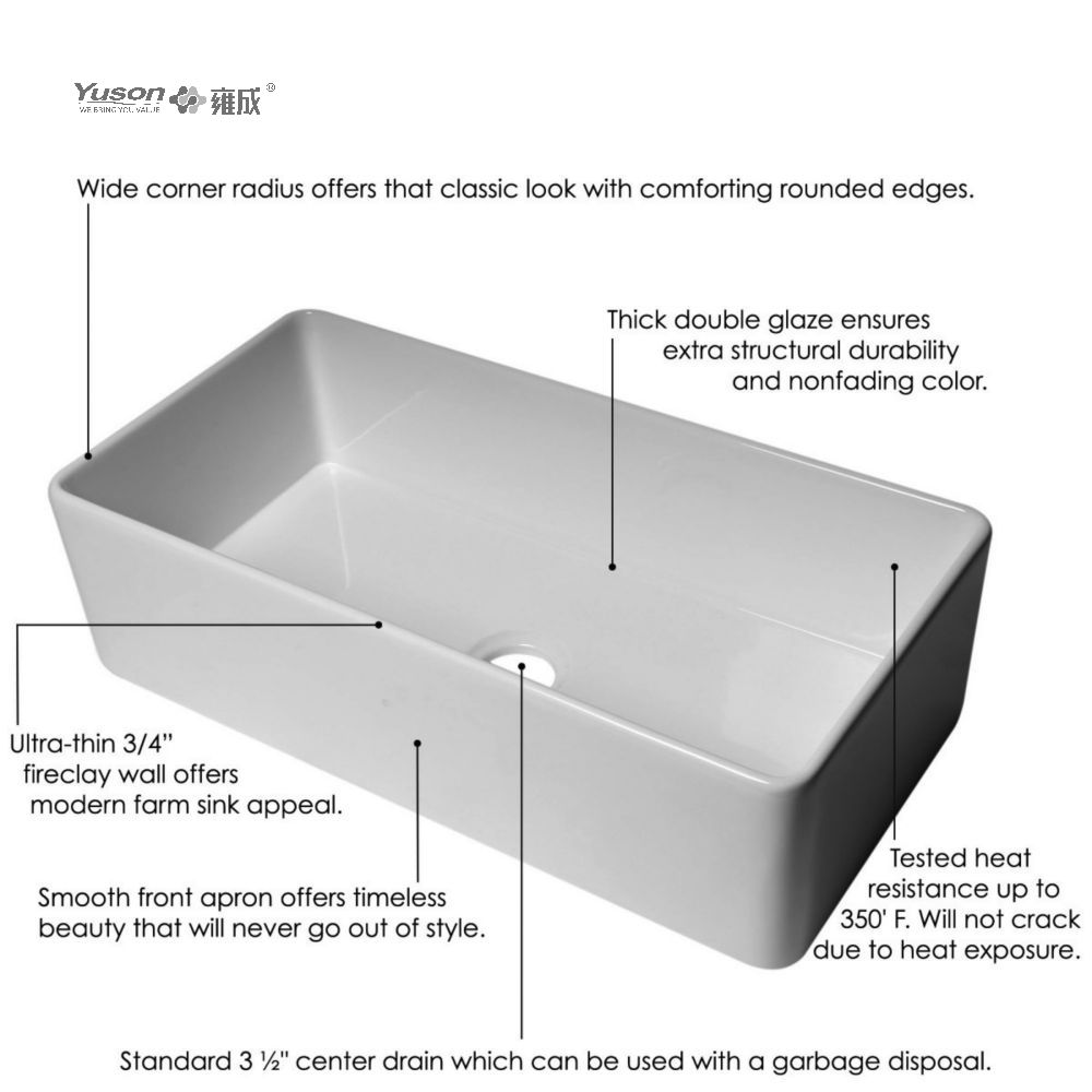YS27101-3618 36x18 дюймов, самая продаваемая одинарная чаша FFC, тонкая шамотная китайская кухонная раковина с передним фартуком, раковина для фермерского дома с одной чашей