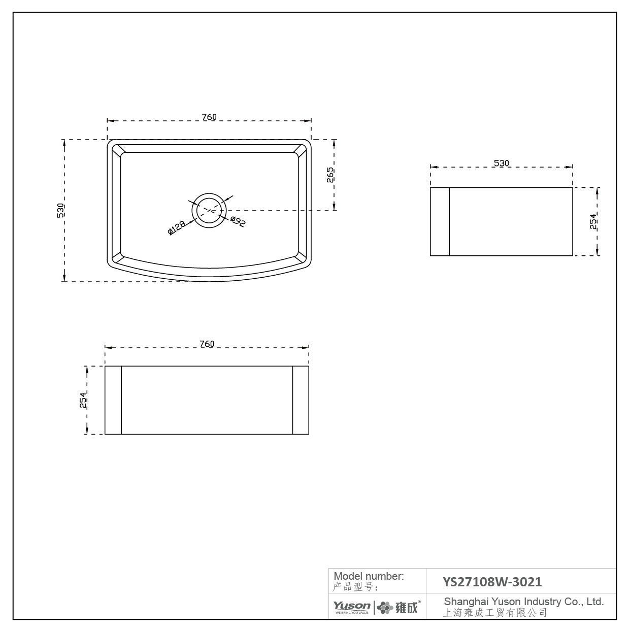 YS27108W-3021 30 x 21 дюйм, новая изогнутая передняя часть, одинарная чаша FFC, тонкий шамотный китайский фартук, передняя кухонная раковина, керамическая раковина для фермерского дома