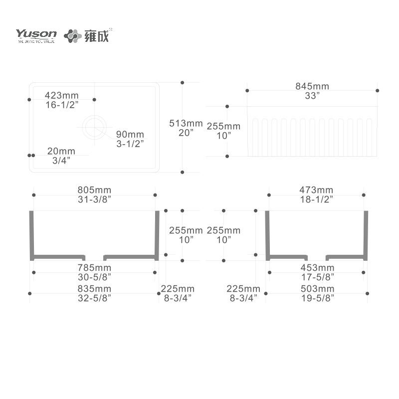 YS27111-3320 33x20 дюймов, оптовая продажа, одна чаша VC, стекловидный фартук из Китая, передняя кухонная раковина для декора раковины в фермерском доме