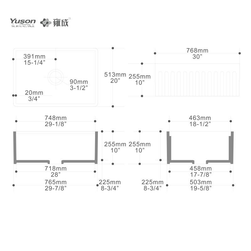 YS27112-3020 Производитель 30x20 дюймов с одной чашей VS Стекловидный фартук из Китая Передняя кухонная мойка Кухонная мойка в деревенском доме с сушилкой