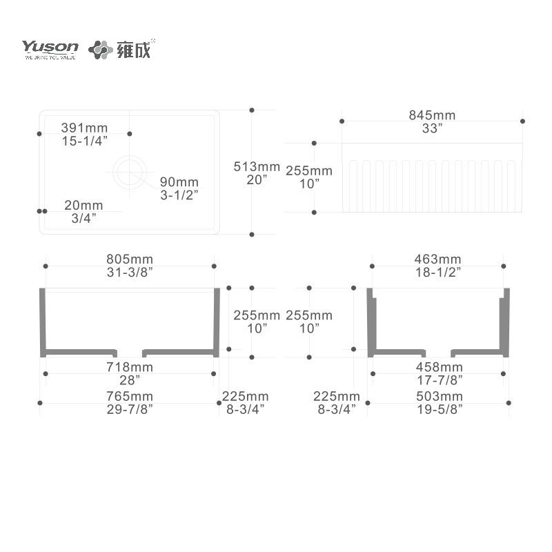 YS27112-3320 Производитель 33x20 дюймов с одной чашей VS Стекловидный фартук из Китая Передняя кухонная мойка Кухонная мойка в деревенском доме с сушилкой