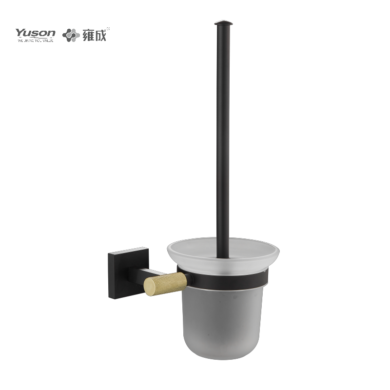 12390 Sleek Bathroom accessories, Toilet Brush with Frosted/Tempered Glass cup,Zinc/Brass/SUS Toilet Brush, wall- mounted(Series 12300)