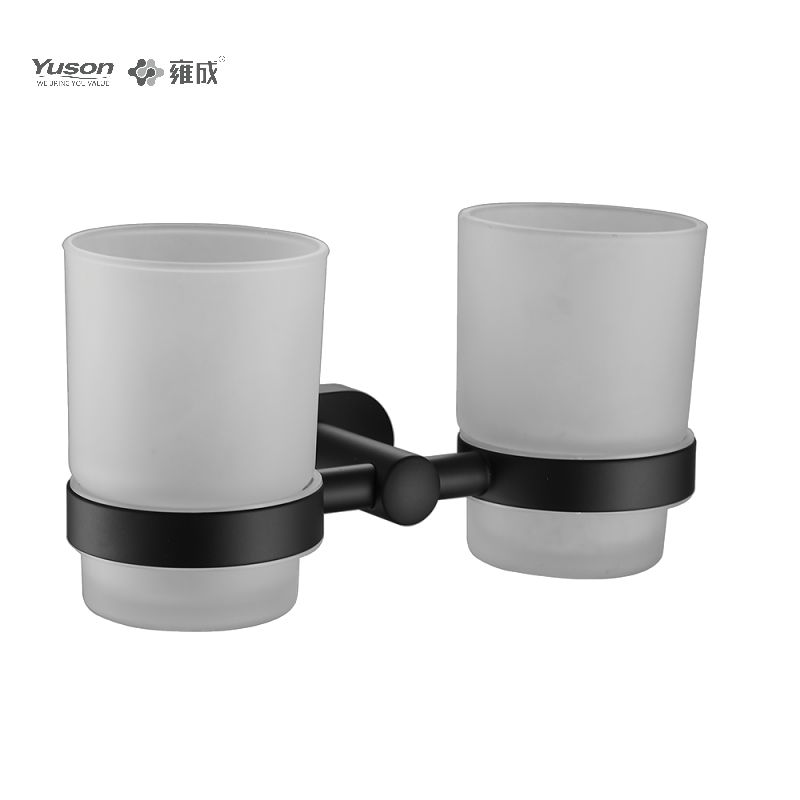 13384D Sleek Bathroom accessories, Double-cup Tumbler holder, with Frosted/Tempered Glass cup,Zinc/Brass/SUS Tumbler holder, wall- mounted(Series 13300)